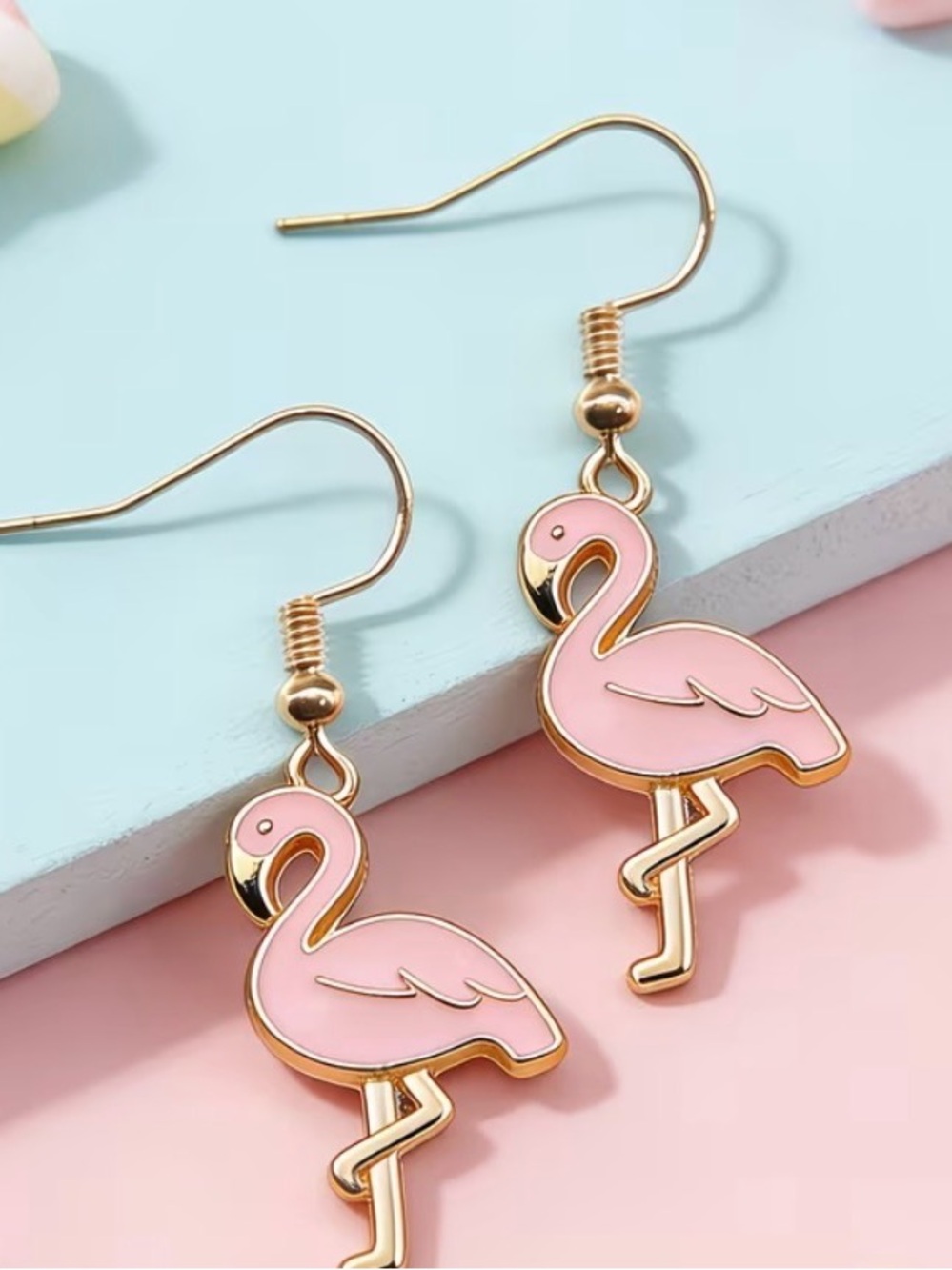 ✨3/$20 Pink Flamingo Dangle Earrings - Gold Trim